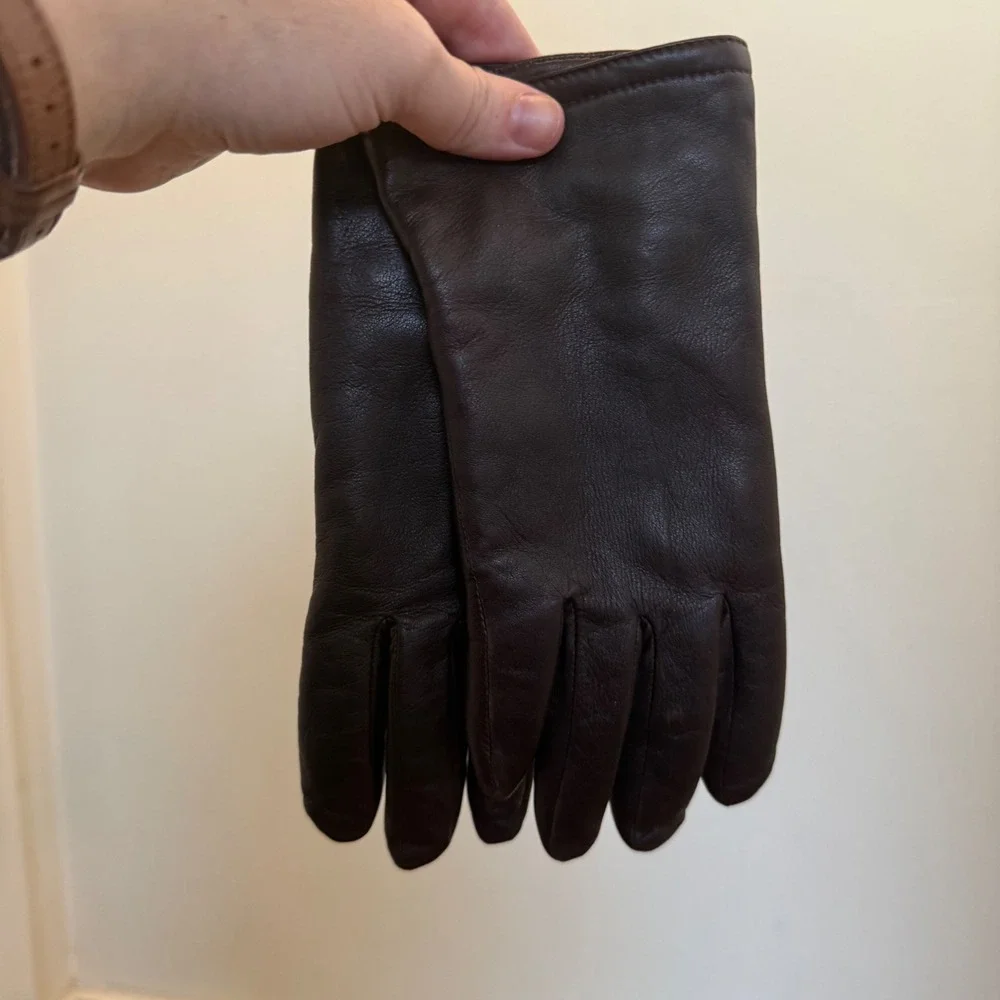 Thinsulate 40g Insulated Dark Brown Leather‎ Winter Gloves Women's Size L Luxury